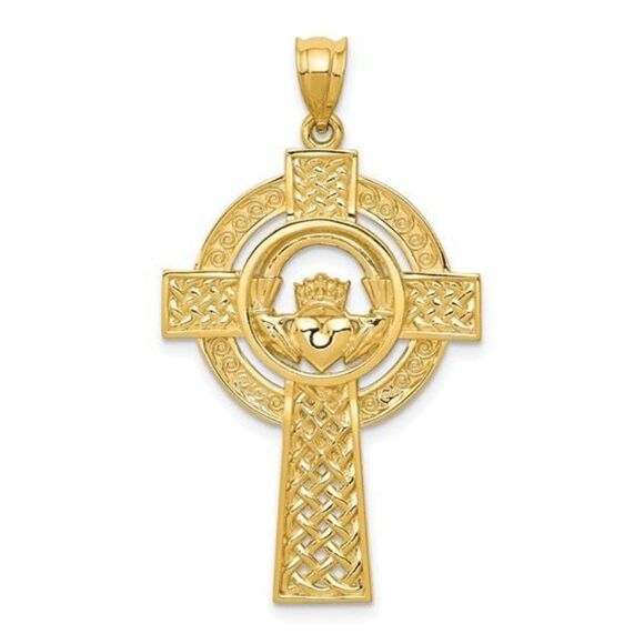 14k Celtic Claddagh Cross Pendant - Picture 1 of 3